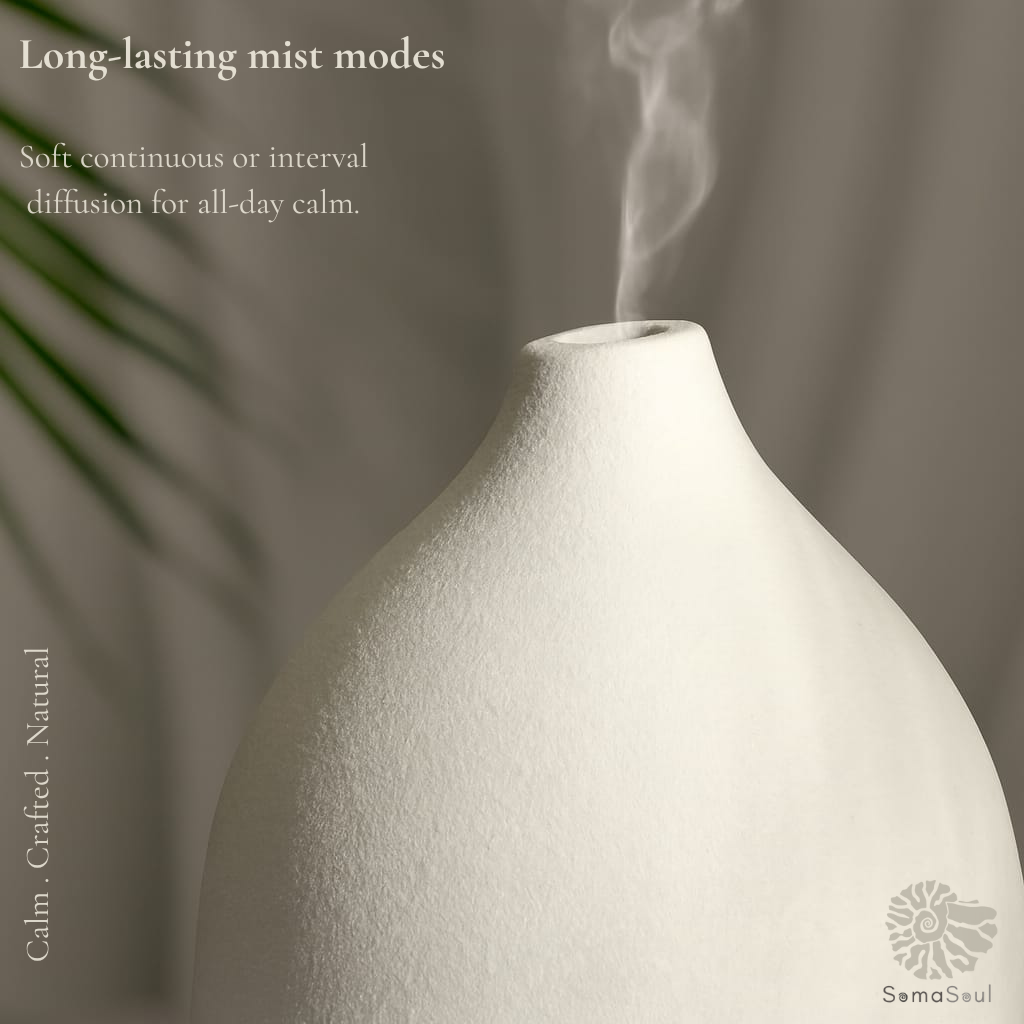 Ceramic Essential Oil Diffuser – Silent Ultrasonic Aroma Humidifier | Auto Shut-Off, Soft Glow LED